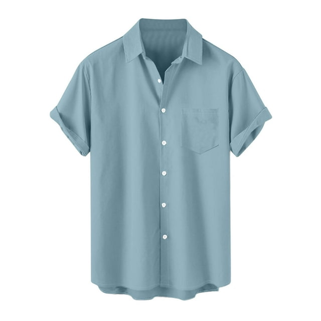 YanHoo Button Down Shirts for Men Short Sleeve Button Up Beach Shirts Solid Casual Summer T-Shirts