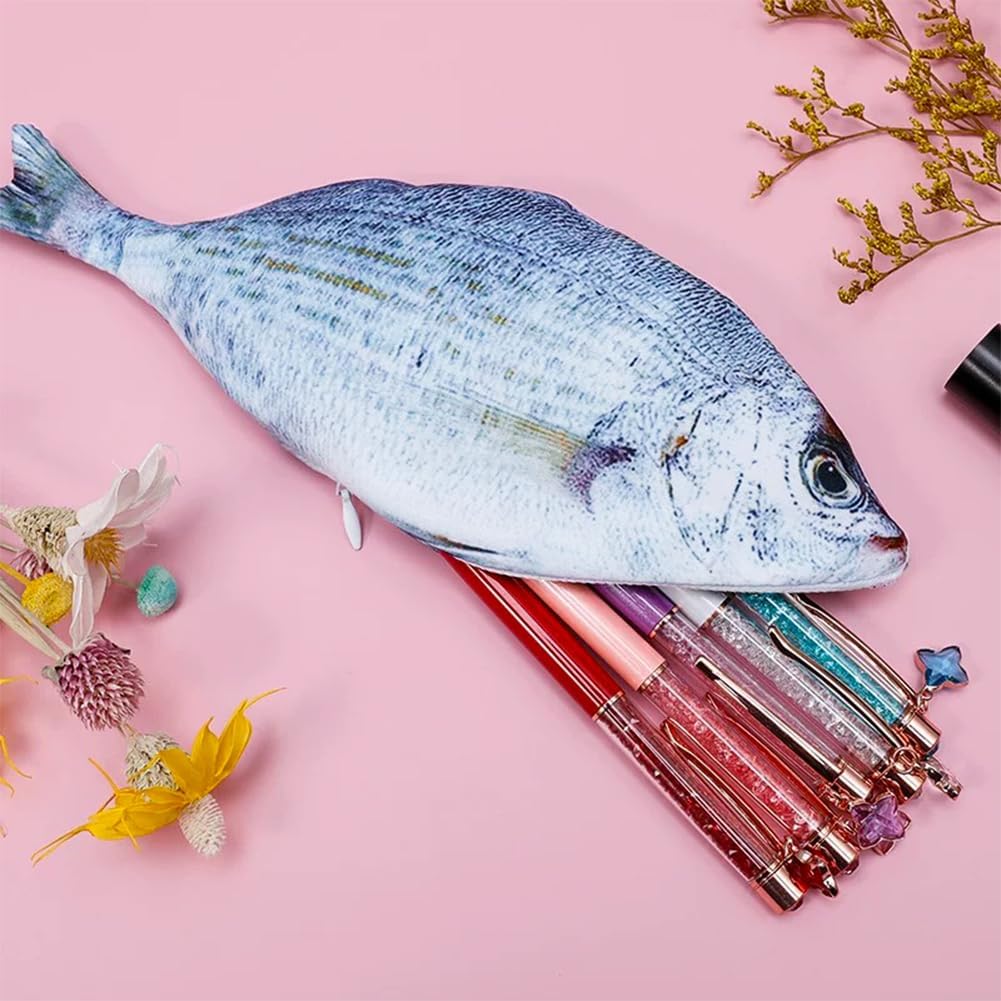 ABPETE 2pcs Fish Pencil Case Novelty Fish Pen Bag Fish Coin Purse Funny Pencil Case with Padded Thick Foam Lining Fish Gifts for University Classroom Supply(Vivid Style,Blue & Red)