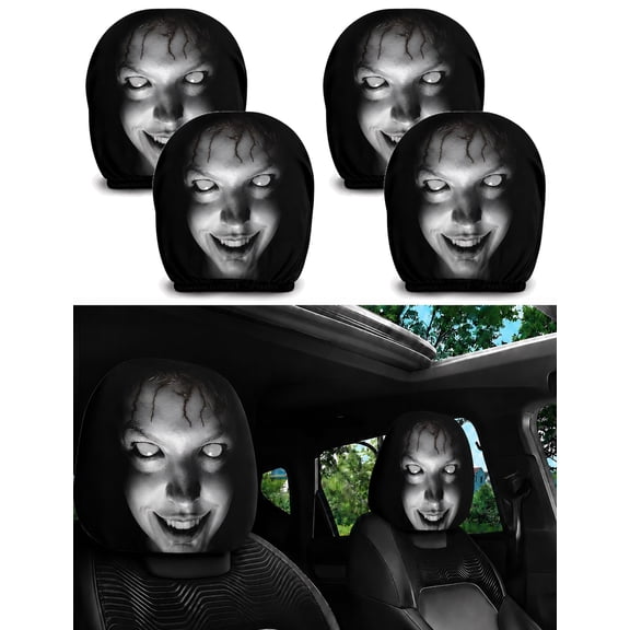 2/4 Pack Scary Car Prank, Scary Headrest Cover, Horror Face Print Polyester Universal Fit Headrest Covers, Ghost Headrest Cover for Car (4Pack-Type B)