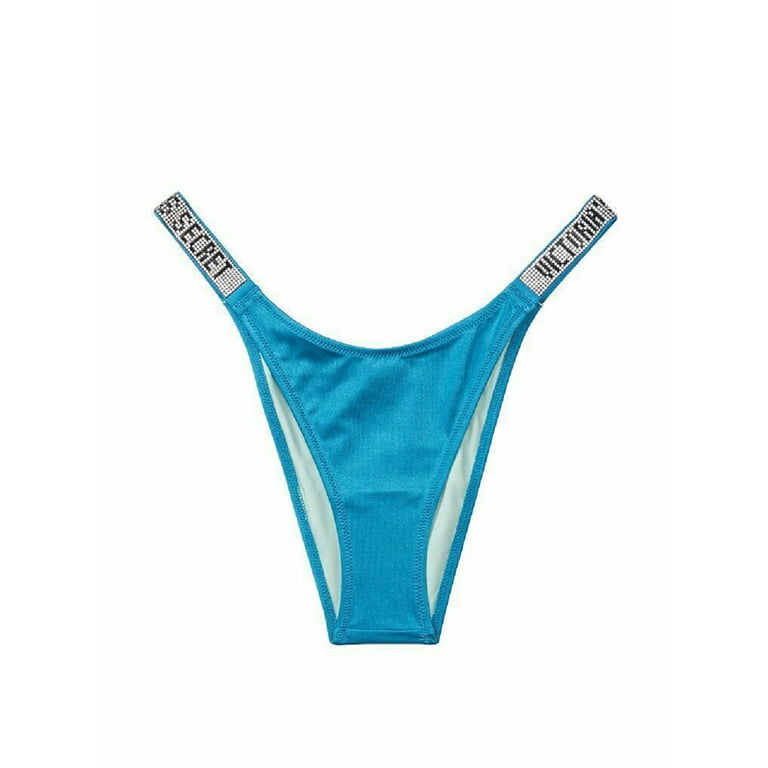 Victoria Secret Swim Bikini 36DDD Top Medium Bottom Blue Solid Shimmer Gold  New