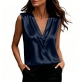 thumbnail image 7 of VBVC Women's Satin V Neck Tank Tops, Ladies' Sleeveless Pleated Dressy Blouses, Elegant Office Work Silky Camisole Tops For Women, Navy , S-3XL, 7 of 7