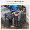 thumbnail image 4 of Twin Corner Bed Frame with Desk and Storage Bookcase, Metal Daybed with Charging Station, LED Lights and 2 Drawers, Twin Size Gaming Platform Bed Frame, Esports-Style, Black, 4 of 10