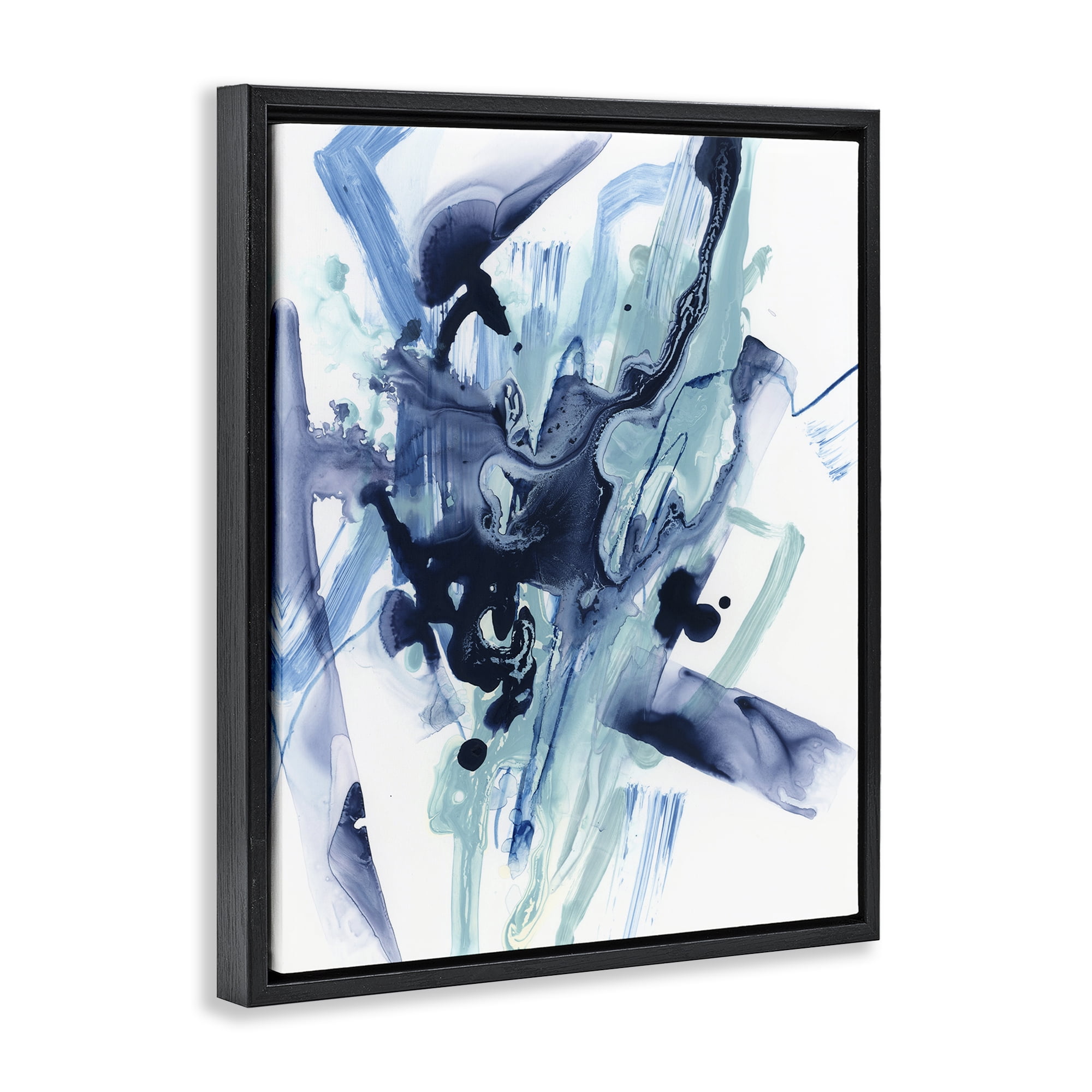 Stupell Industries Fluid Chaotic Abstraction Abstract Painting Black Floater Framed Canvas Art Print Wall Art, 25 x 31