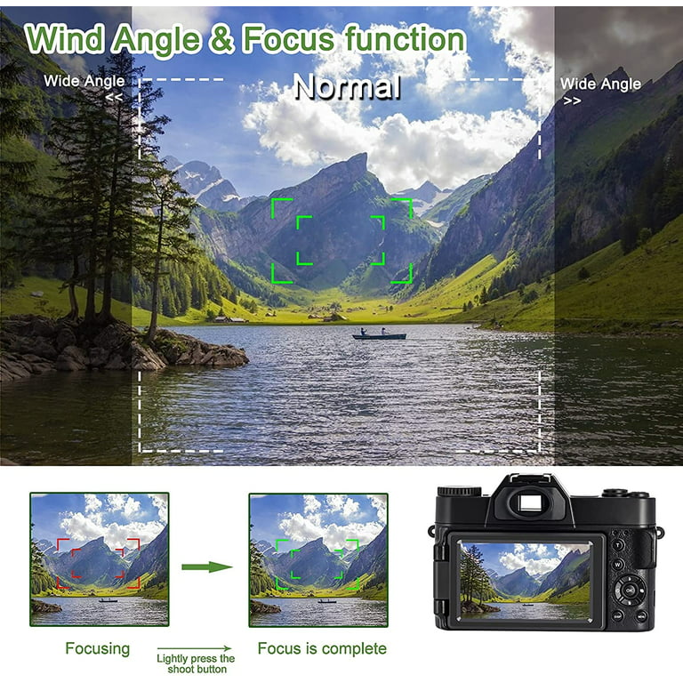 4K Digital Camera WiFi Camera 48MP HD Camcorder with 3.0 inch 180°Flip Screen  Vlog Camera for  with Wide Angle Lens 