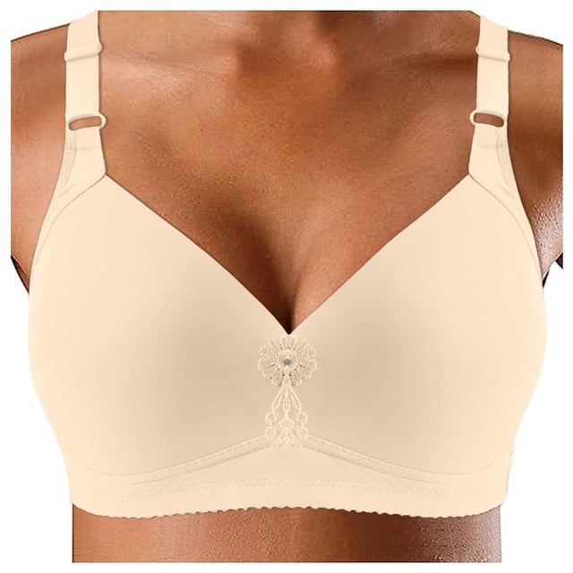 PEASKJP Wireless Bra Perfectly Smooth Full-Coverage Wireless T-Shirt Bra for Full Figures, Beige 52