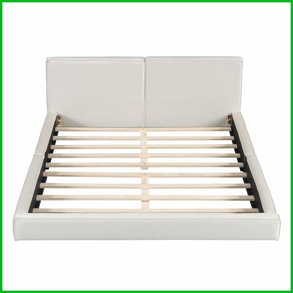 Queen Size Velvet Upholstered Platform Bed with Solid Frame, 500lbs Capacity, Beige Master Bedroom Bedframe