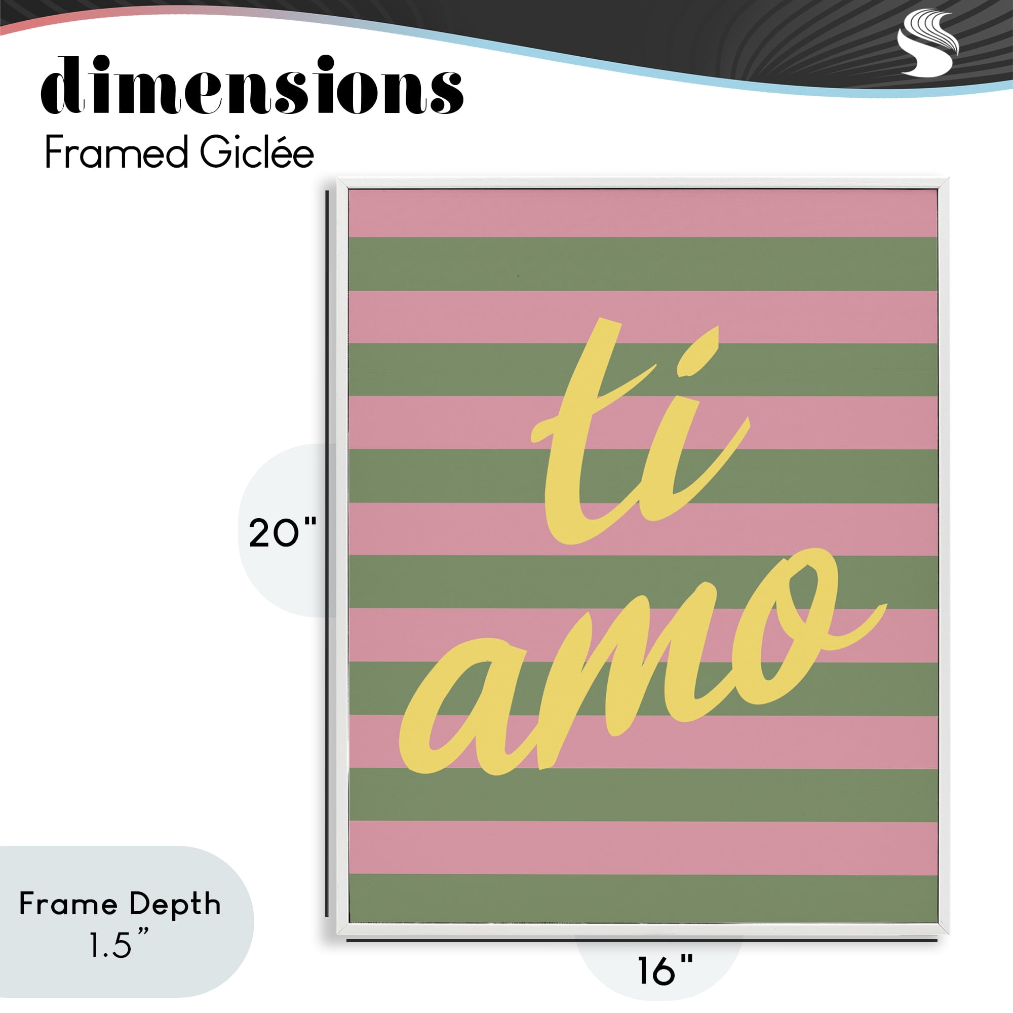 Stupell Industries Ti Amo Pink Green Stripes White Framed Giclee Art, design by SD Graphics Studio