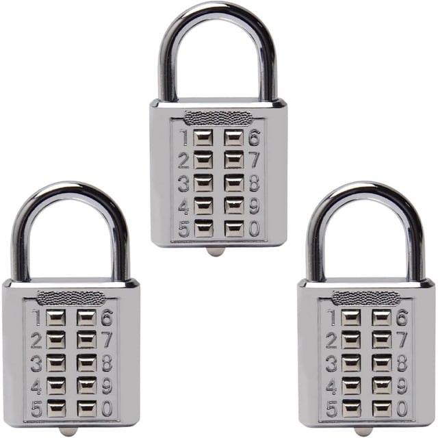 HUGFEGWE 10 Digit Combination Padlock Push Button Digital Lock for Suitcase Luggage Drawer Door Toolbox,Fixed Gym Cabinet Door Toolbox Padlock Gym Sports School and Employee Lock,Silver UA824-6860
