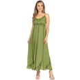 thumbnail image 5 of Sakkas Allie Stonewashed Embroidered Adjustable Spaghetti Straps Long Dress - Green - L/XL, 5 of 5