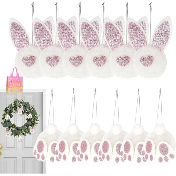 12-Piece Easter Bunny Butt Ornaments Set - Plush Hanging Decor with Ears, Easter Basket Stuffers, Egg Hunt Prizes, Party Favors & Home Decor(XX)