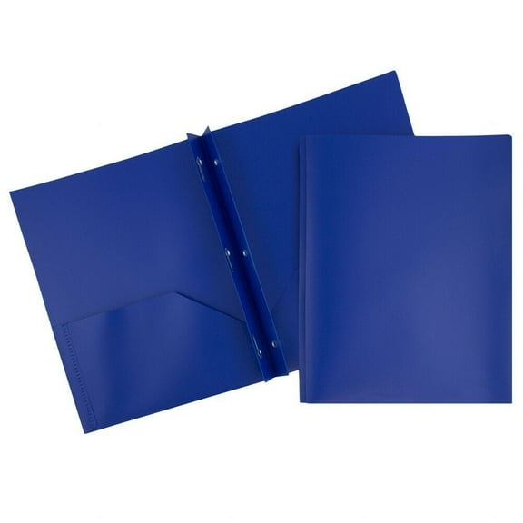 JAM Paper Plastic 2 Pocket POP Folders with Prongs Fastener Clasps, Dark Blue, Bulk 48/Pack