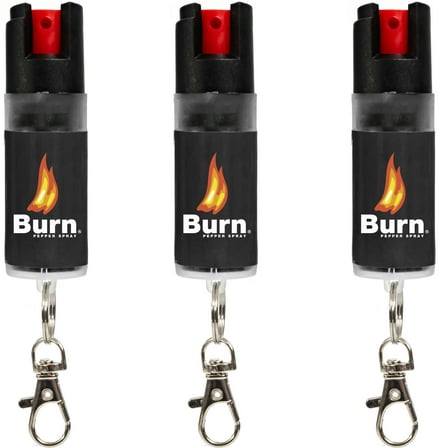 Burn Pepper Spray for Women – 1/2 oz Keychain Pepper Spray for Self Defense, Police Strength with UV Dye Compact, Maximum Strength OC Spray for Personal Safety, Joggers, Runners, Home Defense, 3 Pack