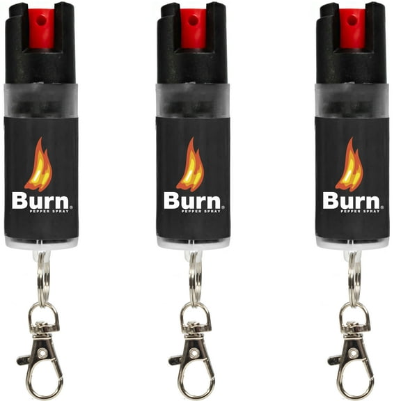 Burn Pepper Spray for Women – 1/2 oz Keychain Pepper Spray for Self Defense, Police Strength with UV Dye Compact, Maximum Strength OC Spray for Personal Safety, Joggers, Runners, Home Defense, 3 Pack