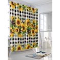 thumbnail image 3 of Sunflower Shower Curtain, Rustic Farmhouse Barn Star Bathroom Decor Curtains Set with Hooks, Black Buffalo Plaid Waterproof Fabric Home Accessories， 66 X 72 Inch Long, 3 of 6