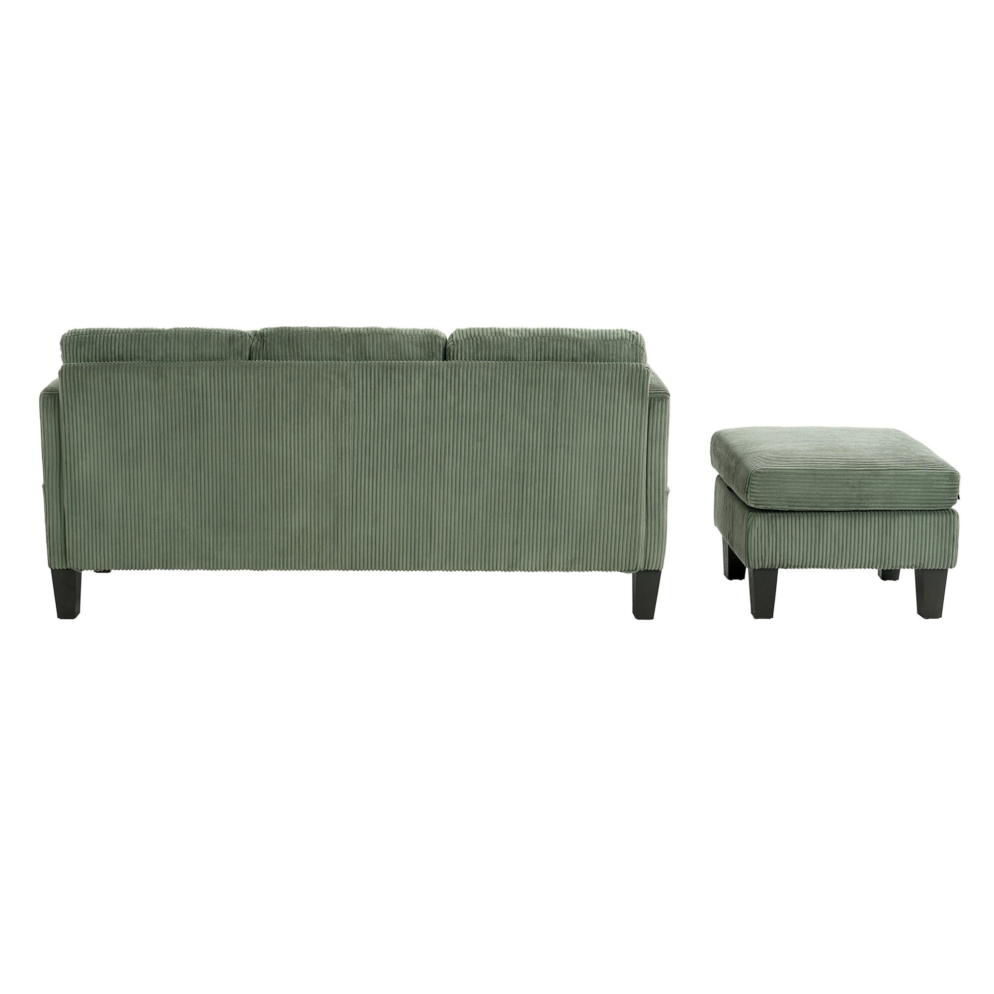 AENKYO 67" L-Shaped Corduroy Sectional Sofa with Storage Ottoman, Modern 3-Seat Couch w/ Side Pockets, Green