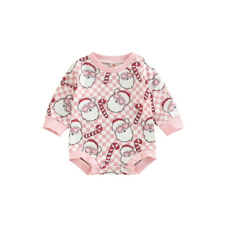 

Bagilaanoe Newborn Baby Girl Boy Christmas Romper Sweatshirt Long Sleeve Bodysuit Cartoon Santa Print Pullover 6M 12M 18M 24M Infant Casual Tee Tops