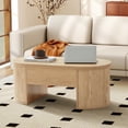 thumbnail image 3 of Wirrytor Lift Top Coffee Table with Storage and Open Storage Shelf, Oval Coffee Table for Living Room, Elliptical Arc Design, Waveform Panel, Fluted Center Table,Oak, 3 of 10