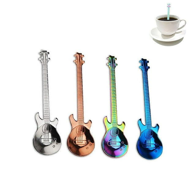 ruzhgo 4pcs Guitar Coffee Spoon Set Stainless Steel Dessert Ice Cream Spoon Tea Spoon Coffee Accessories Flatware Drinking Tools