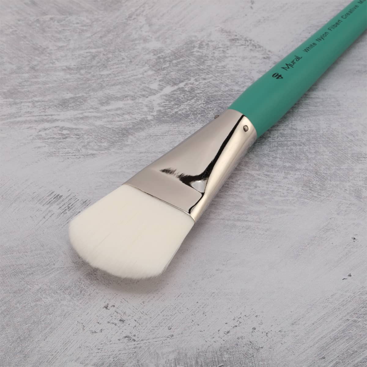 Creative Mark Art Supplies Large Mural Synthetic White Filament Paint Brush - Filbert #40 - Artist Supplies for Acrylics, Watercolors, and Oils - Durable, Resilient, Seamless Ferrules