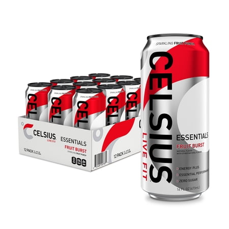 CELSIUS ESSENTIALS, Sparkling Fruit Burst, Performance Energy Drink 16 Fl Oz (Pack of 12)