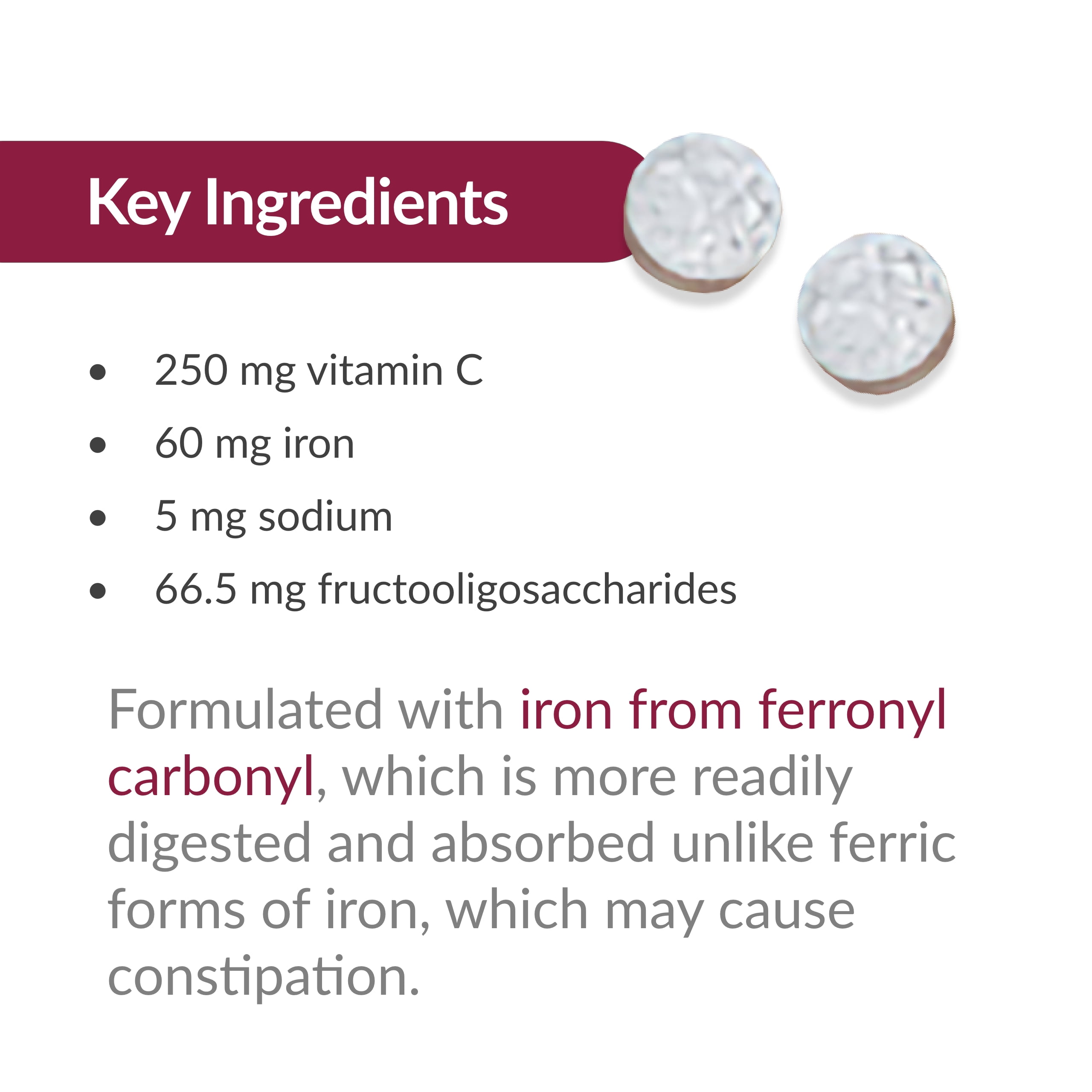 Bariatric Advantage Chewable Iron 60 mg - For Bariatric Surgery Patients - Iron with Vitamin C - No Iron Taste - Carbonyl Iron Supplement - Lemon & Lime - 270 Count