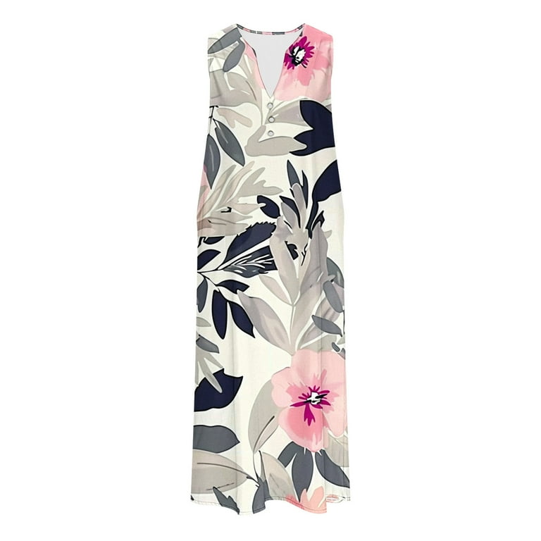 Women Dresses Under $10! Xqxayjr Ladies Maxi Sun Dress with Pockets Vintage  Floral Print V Neck Sleeveless Loose Graduation Dress Long Casual Plus Size  Trendy Spring Dresses - Walmart.com