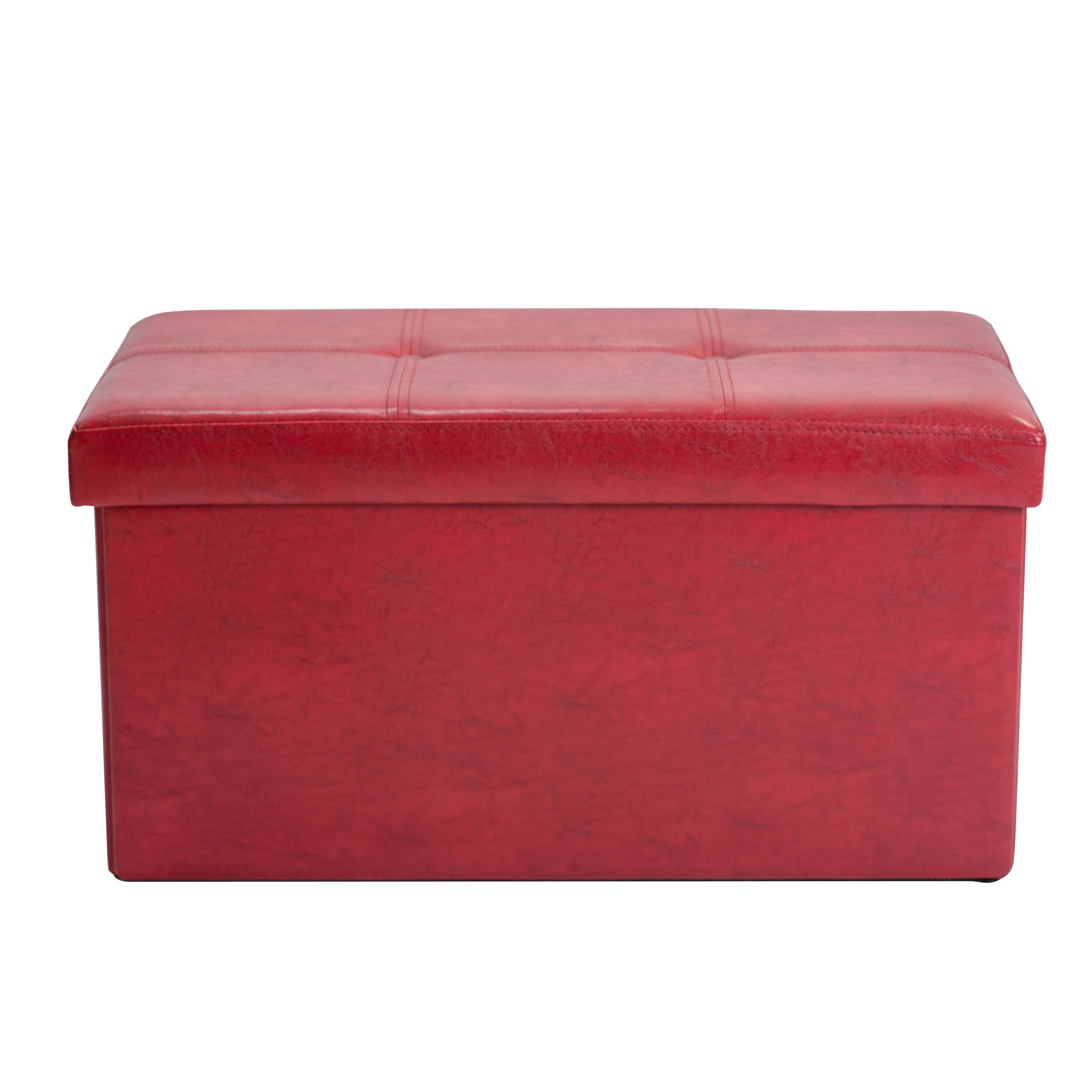 Simplify Faux Leather Double Folding Storage Ottoman in Red