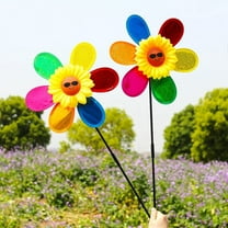 2Pcs Wind Spinner Happy Face Sunflower Colorful Glitter Pinwheel Decoration for Yard Garden Outdoor