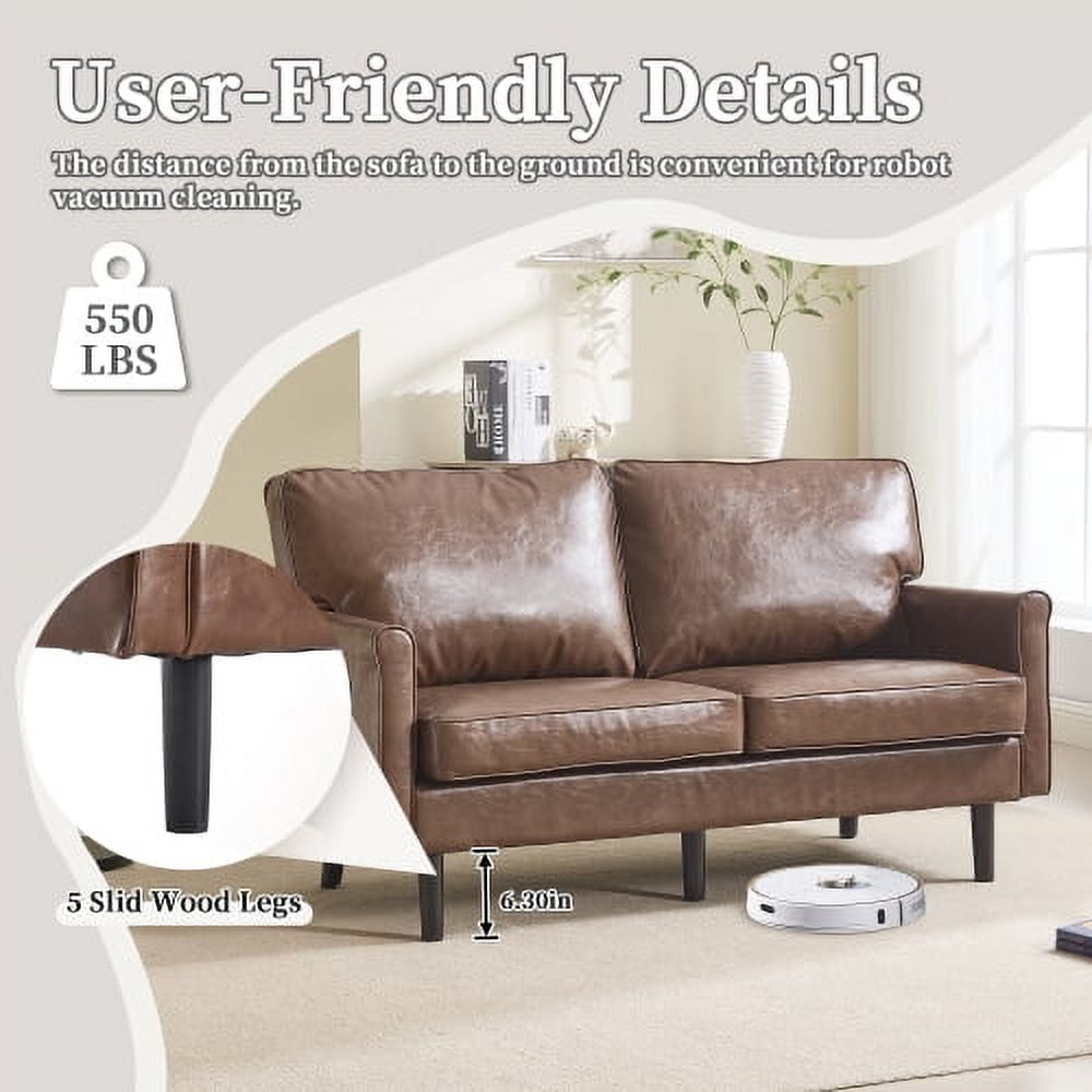 MOONMISS Mid Century Modern Loveseat,with USB & Demountable Pillow Cover for Living Room Bedroom,Brown PU