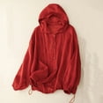 thumbnail image 2 of FRSASU Hauts à Capuche en Coton et Lin pour Femmes, Chemises à Manches Longues à Capuche Mode d'Été, Blouses Boutonnées pour Femmes Chic Décontracté Rouge m(m), 2 of 8