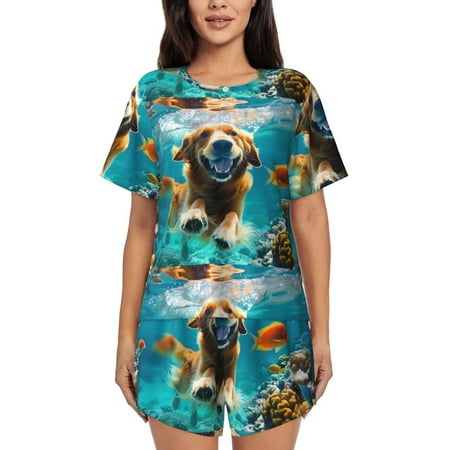 Ocsxa Dog Underwater Adventure Print Women s Short-Sleeved Pajama Set Pajamas 2 Piece Short Sleeve Sleepwear Set Summer Pajamas Set Lounge Sets 2-Piece Pj-X-Large