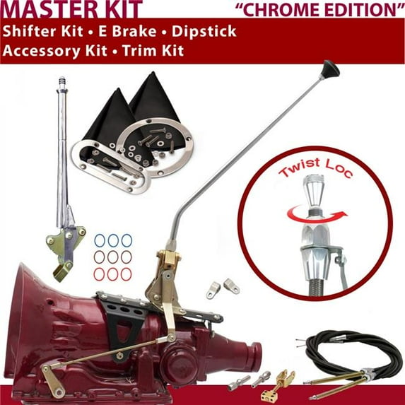 American Shifter 4L80E Shifter Kit Chrome 16 in. E Brake Cable Clevis Trim Kit Dipstick for DB14C