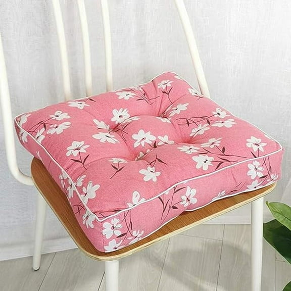 XmhyTop Bohemian Plush Patio Chair Pads, Square Comfort Cushions for Indoor/Outdoor, Home, Office & Kitchen Dining Seats Pink Flower 18"x18"x4"