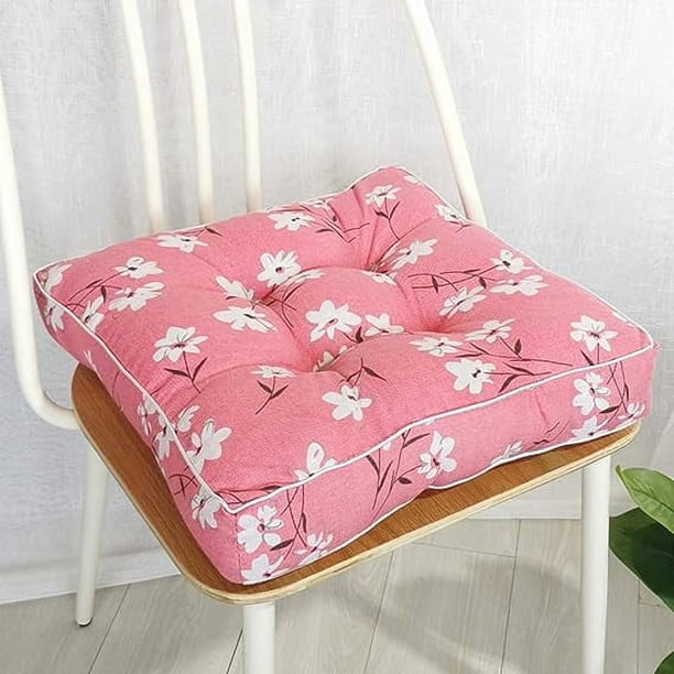 Nvzi Bohemian Soft Patio Chair Pads Indoor Office Home Kitchen Square Dining Chair Cushion Pillow Pink Flower 18x18x4