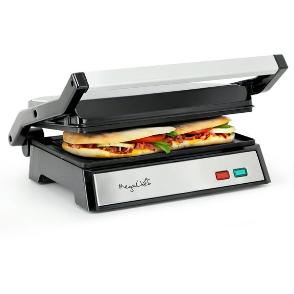 MegaChef Electric Dual Plate Non-Stick Panini Grill Contact Press with Drip Tray