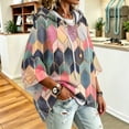 thumbnail image 4 of Womens 3/4 Sleeve Hoodies Vintage Pattern Oversized Pullover Hooded Sweatshirts, 4 of 6
