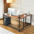 thumbnail image 3 of IVV L Shaped Computer Desk with Power Outlets and USB Charging Ports, Sturdy Corner Computer Table with Storage Shelves, Gaming Table Home Office Desk, Easy to Assemble, Brown+Black, 3 of 10