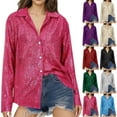 thumbnail image 1 of RKSTN Long Sleeve Shirts for Women Oversized Lapel Sequin Sparkly Glitter Button Down Blouses Top Womens Casual Solid Plus Size Turndown Collar Loose Comfy Party Dressy T Shirts Fall Spring Clothes, 1 of 7