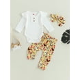 thumbnail image 2 of GXFC Baby Girls Fall Outfits Clothes 3M 6M 9M 12M 18M Infant Girls Long Sleeve Rib Romper and Belted Pants and Headband 3Piece Casual Autumn Clothing for Newborn Newborn Girls, 2 of 8