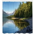 thumbnail image 3 of Glacier National Park Shower Curtain, Mountainous Landscape with a Forest and a Lake, Fabric Bathroom Set with Hooks, 69W X 70L Inches, Pale Sky Blue and Multicolor, by Ambesonne, 3 of 3