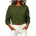 thumbnail image 4 of Vynhevius Women's Cropped Sweatshirt Solid Crew Neck Drop Shoulder Long Sleeve Loose Casual Pullover Top, 4 of 7