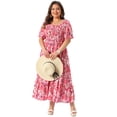 thumbnail image 3 of DARING DIVA Plus Size Short Sleeve Square Neck Maxi Floral Dress 1X Hot Pink, 3 of 6