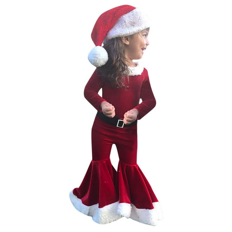 Lov Baby Kids Girl Christmas Santa Claus Costume Set, Velvet Long  Sleeve Tops + Bell Bottom + Hat Xmas Cosplay Outfits Set Red 1-2 Years