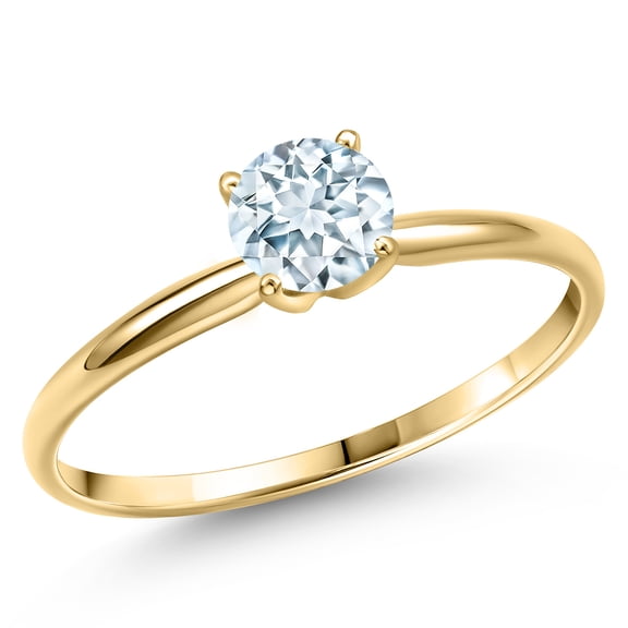Gem Stone King 14K Yellow Gold Sky Blue Aquamarine Engagement Ring for Women | 0.75 Cttw | Round 6MM | Gemstone March Birthstone | Size 6