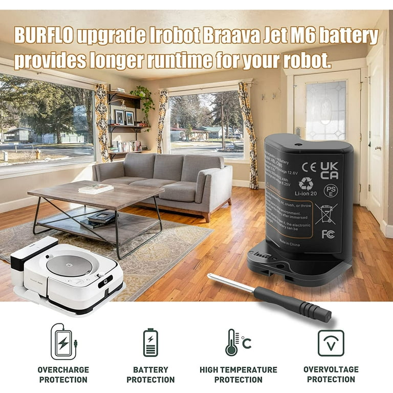  BATTIZ Replacement Battery Compatible with iRobot Braava Jet M6  Series M612880/M612680/M614480, Rechargeable 2200mAh Vacuums Replacement  Batteries : Home & Kitchen