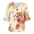 thumbnail image 4 of Ayolanni Button Down Shirts for Women Henley Floral 3/4 Sleeve V-Neck Blouse Loose Flutter Going Out Flowy Shirts Womens Spring Tops Multicolor L, 4 of 6