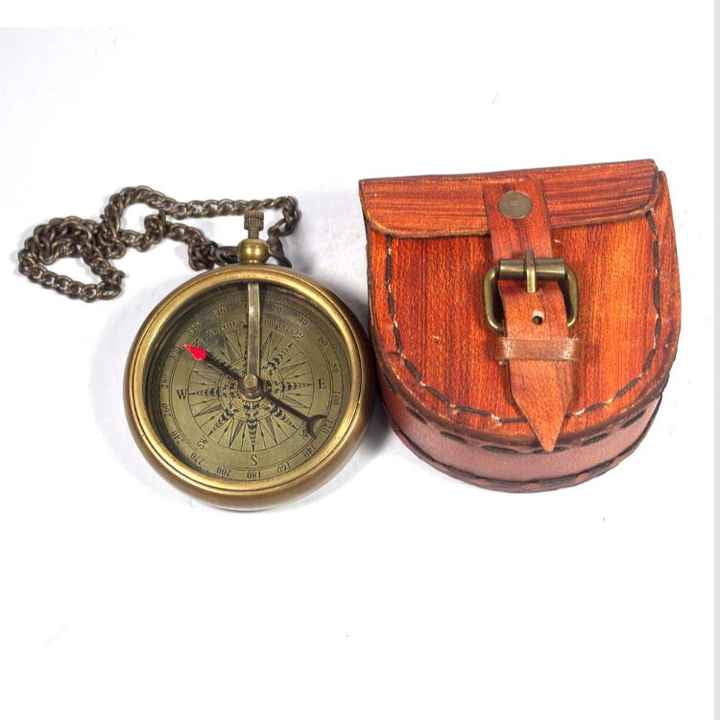Antique Engraved Brass Compass with Leather Case Personalized Traditional Style Birthday Anniversary Bridal/Groom Gift
