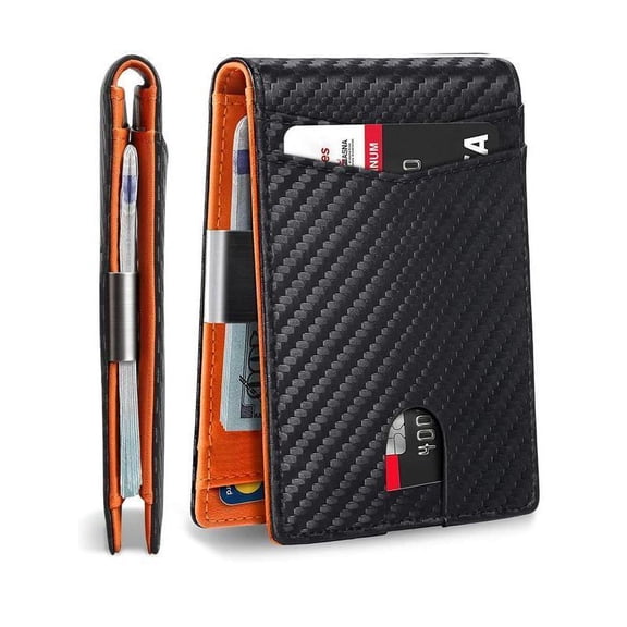 Men’s Slim Carbon Fiber Pattern Bifold Wallet with Money Clip – RFID Blocking Credit Card Holder, Minimalist Thin Pocket Wallet with Multiple Card Slots for Daily Use and Travel Blocking Wallet with