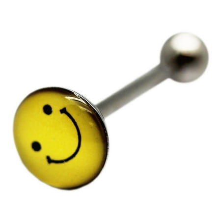 Yellow Smiley Face Flat Disk Barbell Piercing (1.6 mm, 14 Gauge) - 1