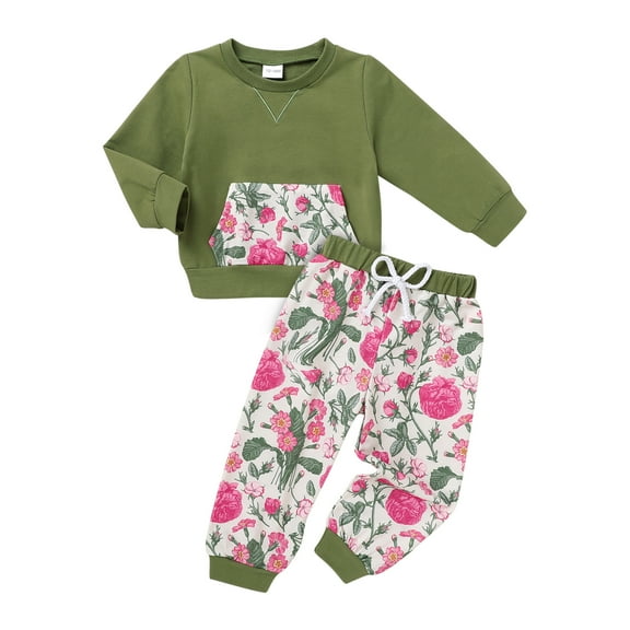 Happy Town Toddler Baby Girl Clothes 6M-4T Fall Winter Outfit Sets Long Sleeve Floral Sweatsuit Top and Sweatpants Infant Set